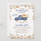 Fall Wildblume Blue Pumpkin Truck Baby Dusche Einladung (Vorderseite)