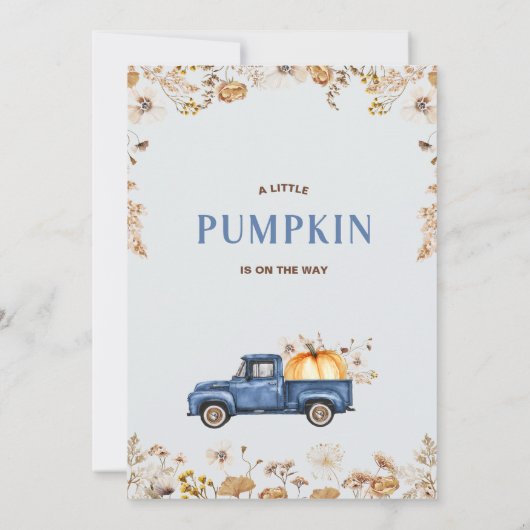 Fall Wildblume Blue Pumpkin Truck Baby Dusche Einladung (Rückseite)