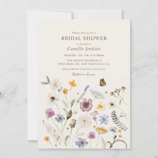 Fall Wildblume Boho Brautparty Einladung (Vorderseite)
