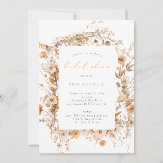 Fall Wildblume Frame Boho Brautparty Einladung (Vorderseite)