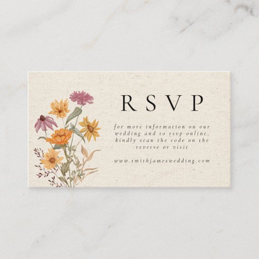 Fall Wildblume Garden Botanische Hochzeit RSVP QR Begleitkarte (Vorderseite)