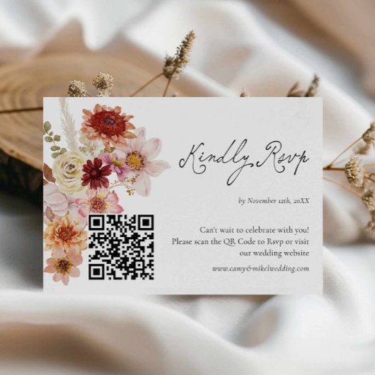 Fall-Wildblume-Hochzeitkarte Rsvp QR Karte