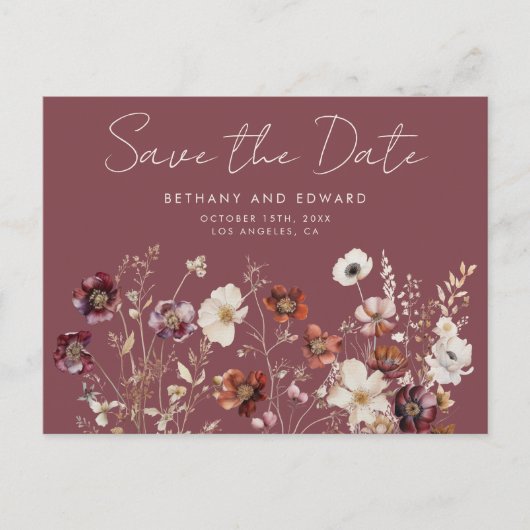 Fall Wildblume Mauve Wedding Save the Date Postkarte (Vorderseite)