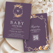 Fall-Wildblume QR Code Dusty Lila Baby Shower Einladung
