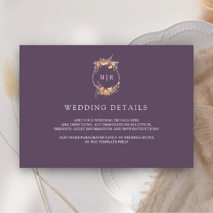 Fall Wildblume Wappen Lila Hochzeitdetails Begleitkarte
