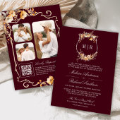 Fall Wildblume Wappen QR Code Burgundy Hochzeit Einladung