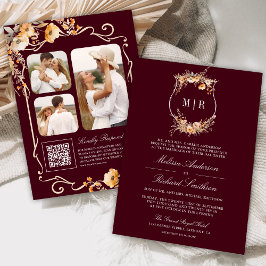 Fall Wildblume Wappen QR Code Burgundy Hochzeit Einladung