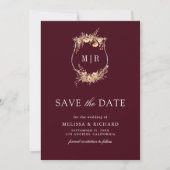 Fall Wildblume Wappen QR Code Burgundy Hochzeit Save The Date (Vorderseite)