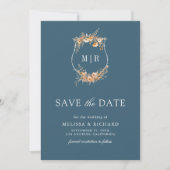 Fall Wildblume Wappen QR Code Dusty Blue Wedding Save The Date (Vorderseite)