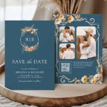 Fall Wildblume Wappen QR Code Dusty Blue Wedding