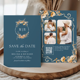 Fall Wildblume Wappen QR Code Dusty Blue Wedding Save The Date
