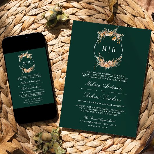 Fall Wildblume Wappen QR Code Emerald Wedding Einladung