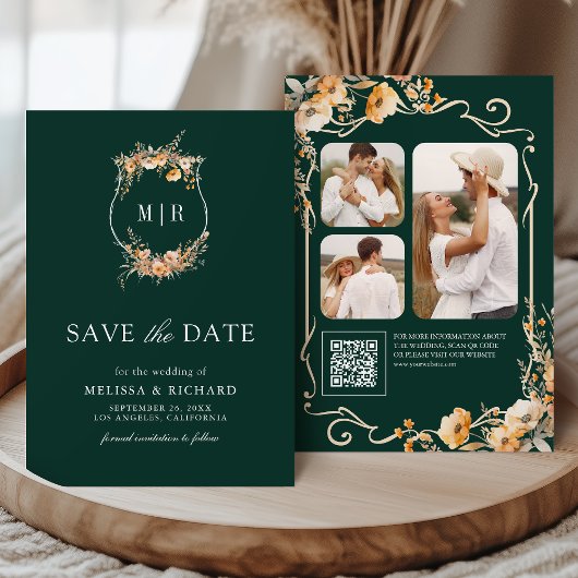 Fall Wildblume Wappen QR Code Emerald Wedding Save The Date
