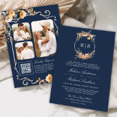 Fall Wildblume Wappen QR Code Navy Blue Wedding Einladung