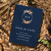 Fall Wildblume Wappen QR Code Navy Blue Wedding Save The Date