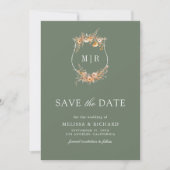 Fall Wildblume Wappen QR Code Sage Grüne Hochzeit Save The Date (Vorderseite)