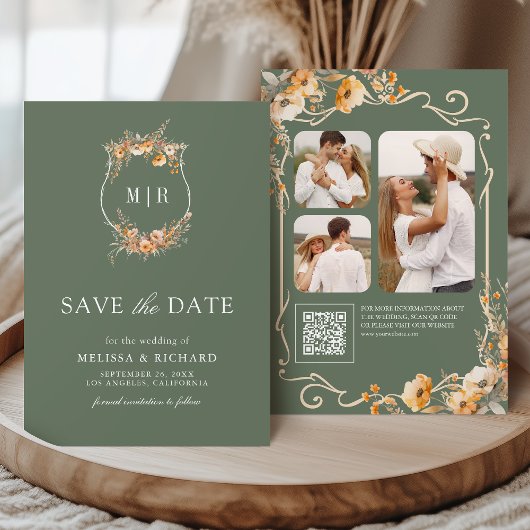 Fall Wildblume Wappen QR Code Sage Grüne Hochzeit Save The Date