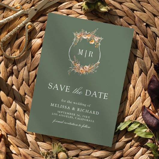 Fall Wildblume Wappen QR Code Sage Grüne Hochzeit Save The Date