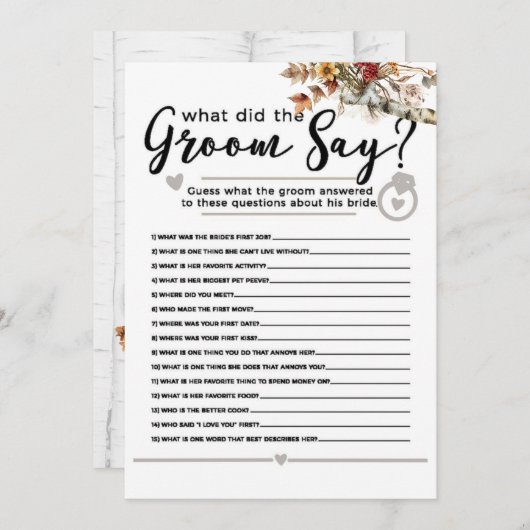 Fall Wildblumen Birch Tree Brautparty Game Einladung (Vorne/Hinten)