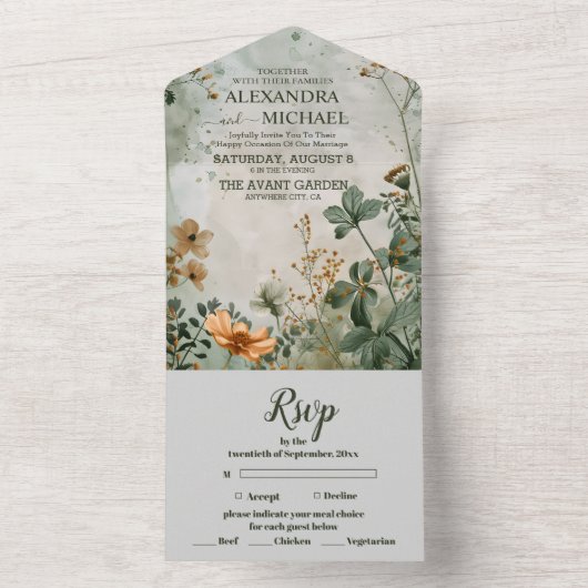 Fall Wildblumen Blumenhochzeit All In One Einladung (Innen Boden)