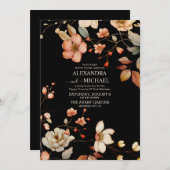 Fall Wildblumen Blumenhochzeit Black Einladung (Vorne/Hinten)