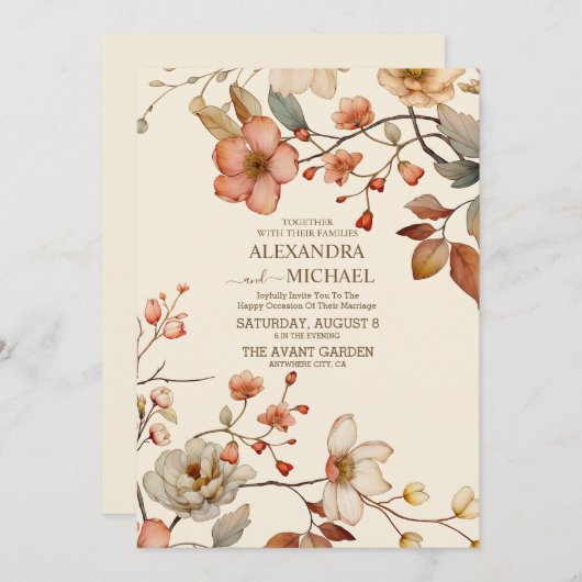 Fall Wildblumen Blumenhochzeit Einladung (Vorne/Hinten)