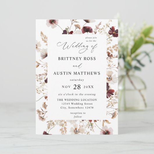 Fall Wildblumen Blumenhochzeit Einladung (Stehend Vorderseite)