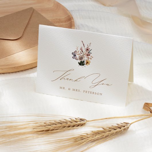 Fall-Wildblumen Bouquet-Hochzeit Dankeskarte