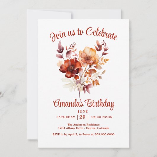 Fall Wildblumen Geburtstagsparty Einladung (Vorderseite)