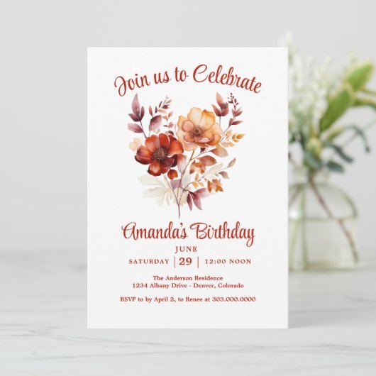 Fall Wildblumen Geburtstagsparty Einladung (Stehend Vorderseite)