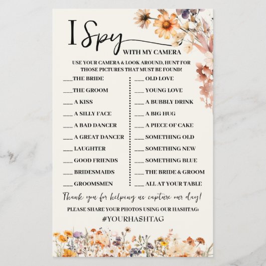 Fall Wildblumen I Spy Wedding Reception Game Card Flyer (Vorne)