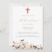 Fall-Wildblumen Kreuz- und Script-Baby-Dedication Einladung (Vorderseite)