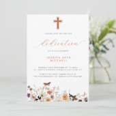 Fall-Wildblumen Kreuz- und Script-Baby-Dedication Einladung (Stehend Vorderseite)