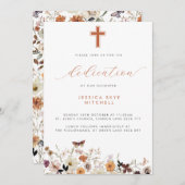 Fall-Wildblumen Kreuz- und Script-Baby-Dedication Einladung (Vorne/Hinten)