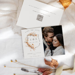 Fall Wildblumen Monogram Wappen QR Foto Hochzeit Save The Date