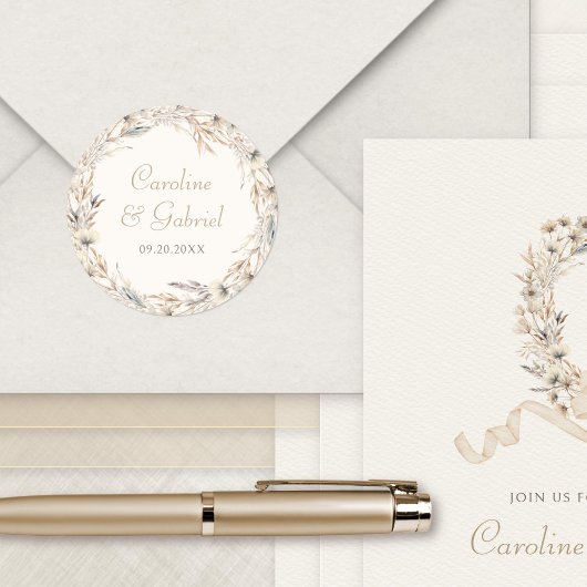 Fall Wildblumen Wreath Elegante Hochzeit Runder Aufkleber