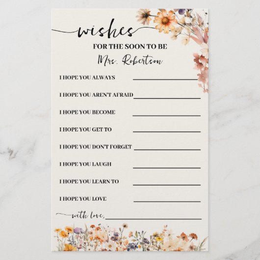 Fall Wildblumen wünscht bald Mrs. Card zu werden Flyer (Vorne)