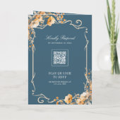Fall Wildflower Crest Dusty Blue QR Code Wedding Einladung (Rückseite)