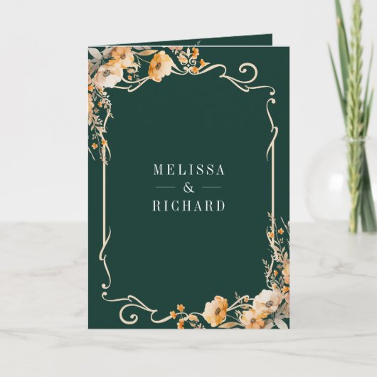 Fall Wildflower Crest Emerald QR Code Wedding Einladung (Vorderseite)