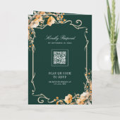 Fall Wildflower Crest Emerald QR Code Wedding Einladung (Rückseite)