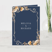 Fall Wildflower Crest Navy Blue QR Code Wedding Einladung (Vorderseite)