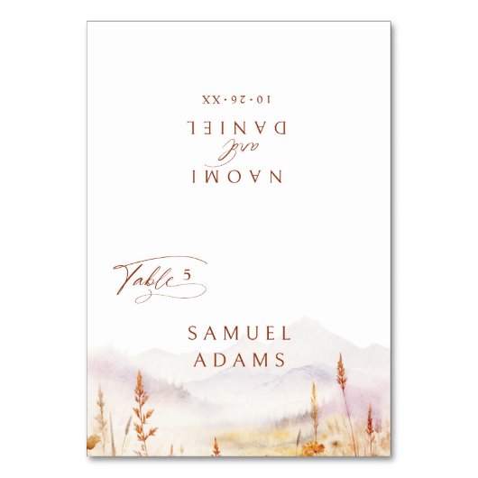 Fall Wildflower Mountain Foldable Place Card Tischnummer (Vorderseite)