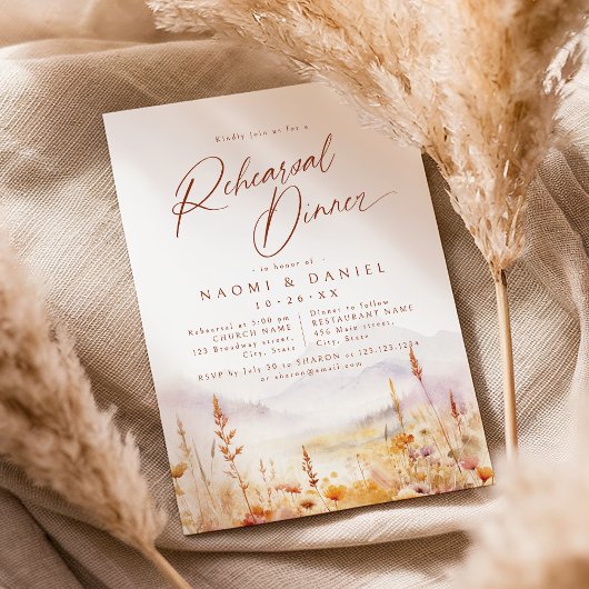 Fall Wildflower Mountain Rustic Rehearsal Dinner Einladung