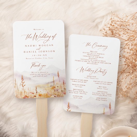 Fall Wildflower Mountain Rustic Wedding Programs Fächer