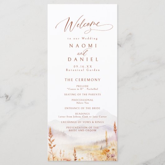 Fall Wildflower Mountain Rustic Wedding Programs Menükarte (Vorderseite)