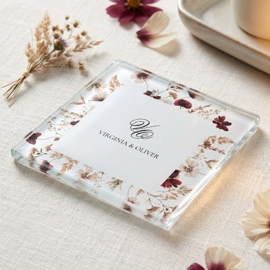 Fall Wildflowers Floral Wedding Glasuntersetzer