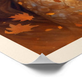 Fall Wind Woman in Orange Blätter Blaue Augen Frau Poster (Ecke)