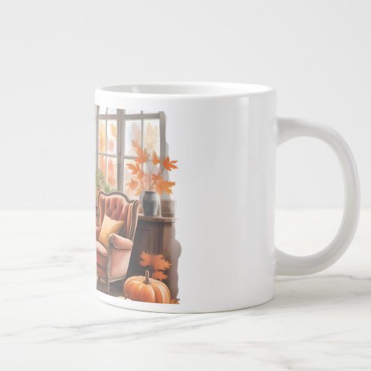 Fall Window Reading MUG — Cozy Chair & Books Jumbo-Tasse (Rechts)