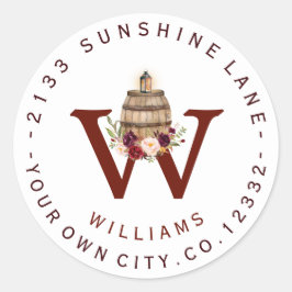 Fall Wine Barrel Monogram Circle Address Label Runder Aufkleber