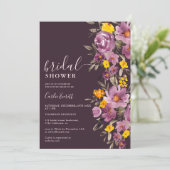 Fall Winter dark purple floral bridal shower Einladung (Stehend Vorderseite)
